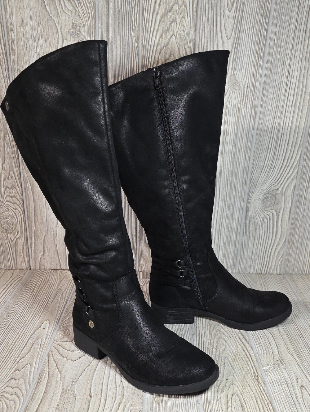 BareTraps Ornella Knee High Riding Boot Black Faux Leather Womens Size 8WC
